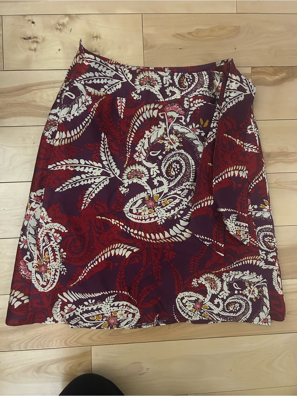 Talbots Burgundy Paisley A-Line Skirt with Cream and Yellow Accents